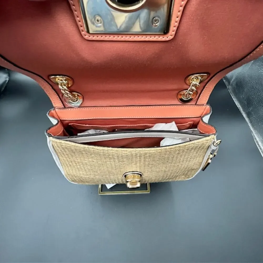 COACH Cassidy Straw Leather Chain Bag Turnlock Purse Coastal Chic OBX Show - COA - Picture 7 of 10